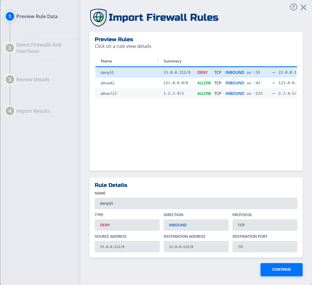 Import rules preview